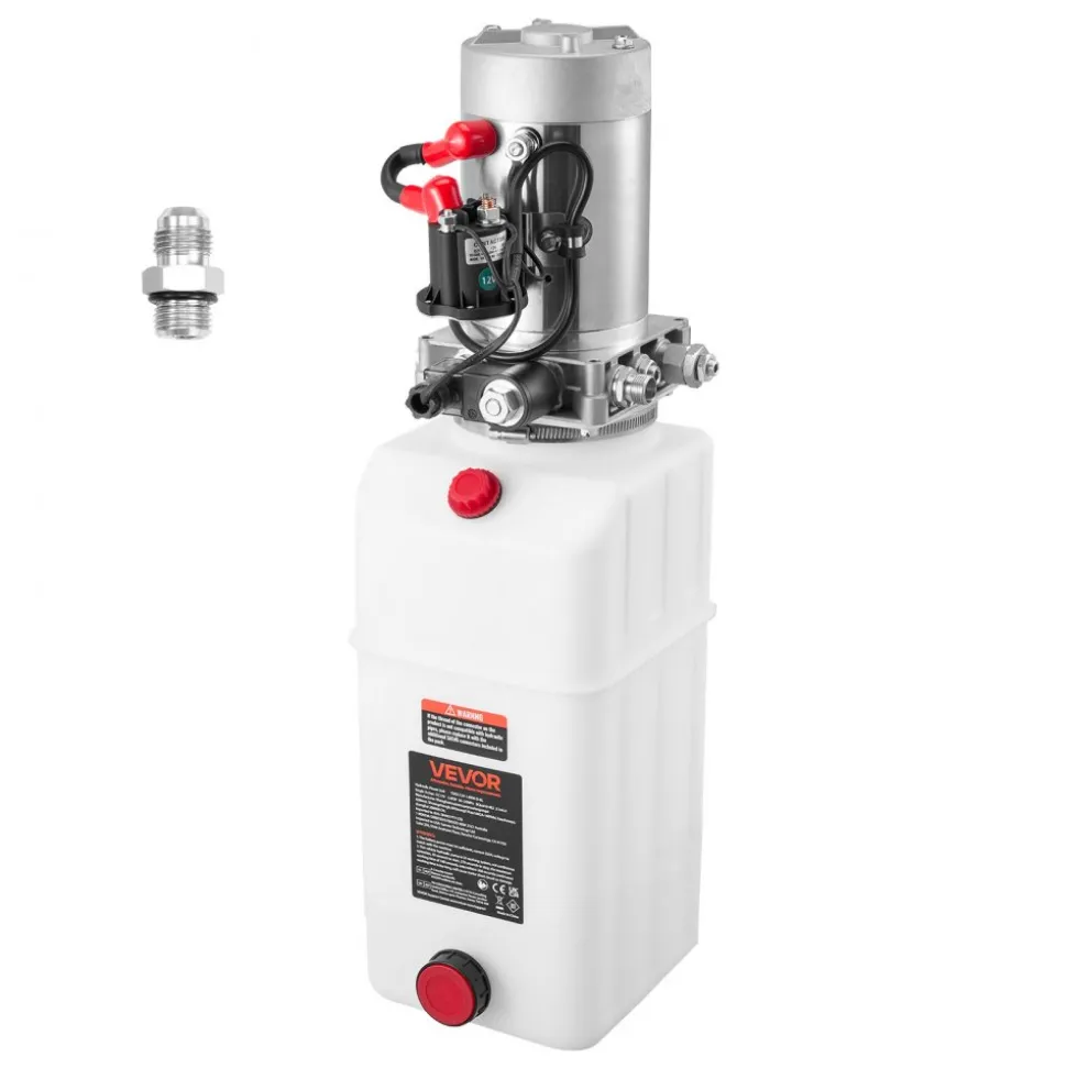VEVOR 6 Quart Hydraulic Power Unit, Single Acting Dump Trailer Pump, 3200 PSI Max Relief Pressure & 0.91 GPM Flow Rate, DC 12V Hydraulic Pump with Metal Reservoir for Dump Trailer Car Lifting, White