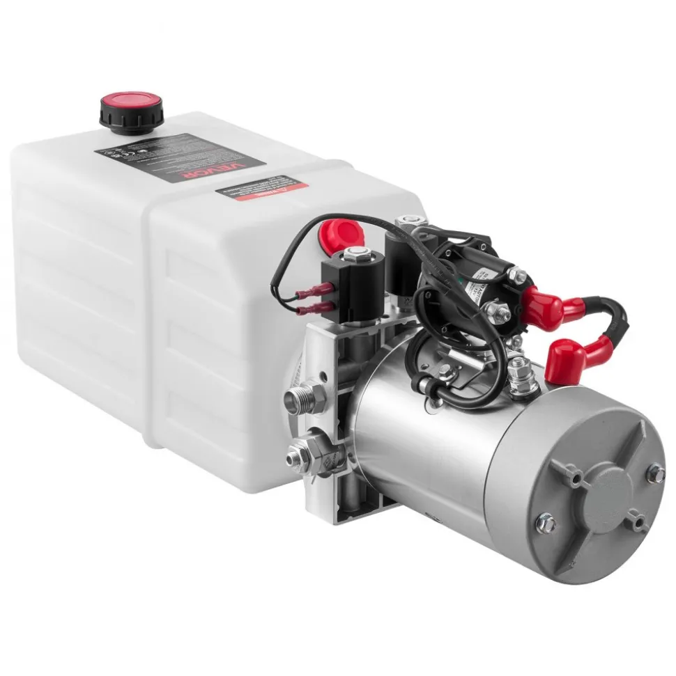 VEVOR 6 Quart Hydraulic Power Unit, Double Acting Dump Trailer Pump, 3200 PSI Max Relief Pressure & 0.91 GPM Flow Rate, DC 12V Hydraulic Pump with Metal Reservoir for Dump Trailer Car Lifting, White