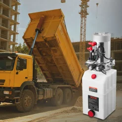 VEVOR 6 Quart Hydraulic Power Unit, Double Acting Dump Trailer Pump, 3200 PSI Max Relief Pressure & 0.91 GPM Flow Rate, DC 12V Hydraulic Pump with Metal Reservoir for Dump Trailer Car Lifting, White