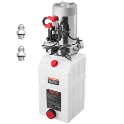 VEVOR 6 Quart Hydraulic Power Unit, Double Acting Dump Trailer Pump, 3200 PSI Max Relief Pressure & 0.91 GPM Flow Rate, DC 12V Hydraulic Pump with Metal Reservoir for Dump Trailer Car Lifting, White