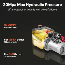VEVOR 4 Quart Hydraulic Power Unit, Single Acting Dump Trailer Pump, 3200 PSI Max Relief Pressure & 0.91 GPM Flow Rate, DC 12V Hydraulic Pump with Metal Reservoir for Dump Trailer Car Lifting