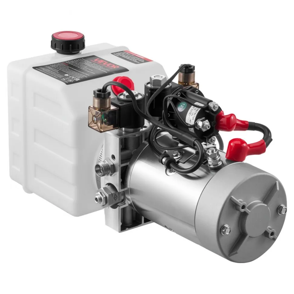 VEVOR 3 Quart Hydraulic Power Unit, Double Acting Dump Trailer Pump, 3200 PSI Max Relief Pressure & 0.91 GPM Flow Rate, DC 12V Hydraulic Pump with Metal Reservoir for Dump Trailer Car Lifting