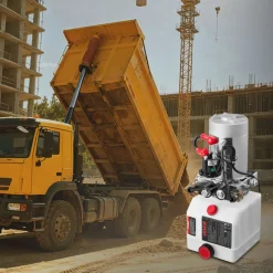 VEVOR 3 Quart Hydraulic Power Unit, Double Acting Dump Trailer Pump, 3200 PSI Max Relief Pressure & 0.91 GPM Flow Rate, DC 12V Hydraulic Pump with Metal Reservoir for Dump Trailer Car Lifting