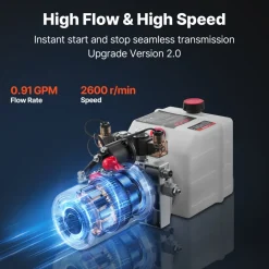 VEVOR 3 Quart Hydraulic Power Unit, Double Acting Dump Trailer Pump, 3200 PSI Max Relief Pressure & 0.91 GPM Flow Rate, DC 12V Hydraulic Pump with Metal Reservoir for Dump Trailer Car Lifting
