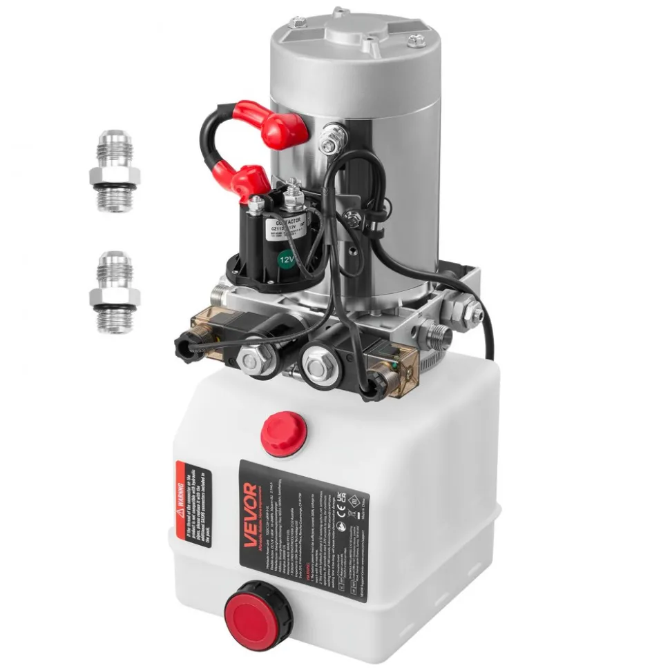 VEVOR 3 Quart Hydraulic Power Unit, Double Acting Dump Trailer Pump, 3200 PSI Max Relief Pressure & 0.91 GPM Flow Rate, DC 12V Hydraulic Pump with Metal Reservoir for Dump Trailer Car Lifting