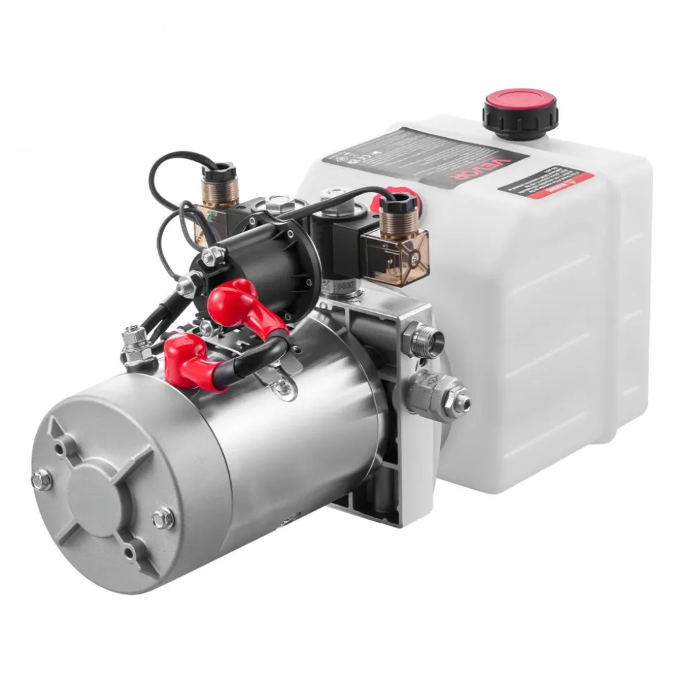 VEVOR 3 Quart Hydraulic Power Unit, Double Acting Dump Trailer Pump, 3200 PSI Max Relief Pressure & 0.91 GPM Flow Rate, DC 12V Hydraulic Pump with Metal Reservoir for Dump Trailer Car Lifting