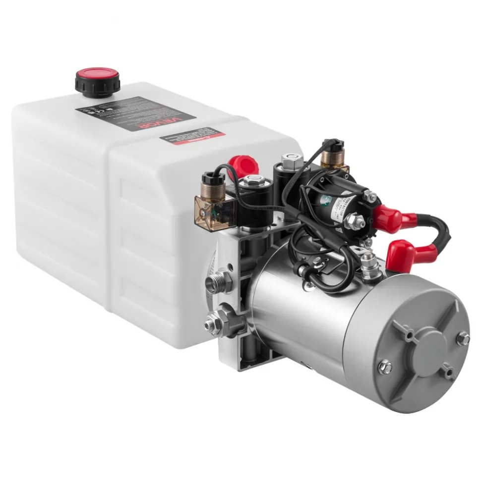 VEVOR 6 Quart Hydraulic Power Unit, Double Acting Dump Trailer Pump, 3200 PSI Max Relief Pressure & 0.91 GPM Flow Rate, DC 12V Hydraulic Pump with Metal Reservoir for Dump Trailer Car Lifting