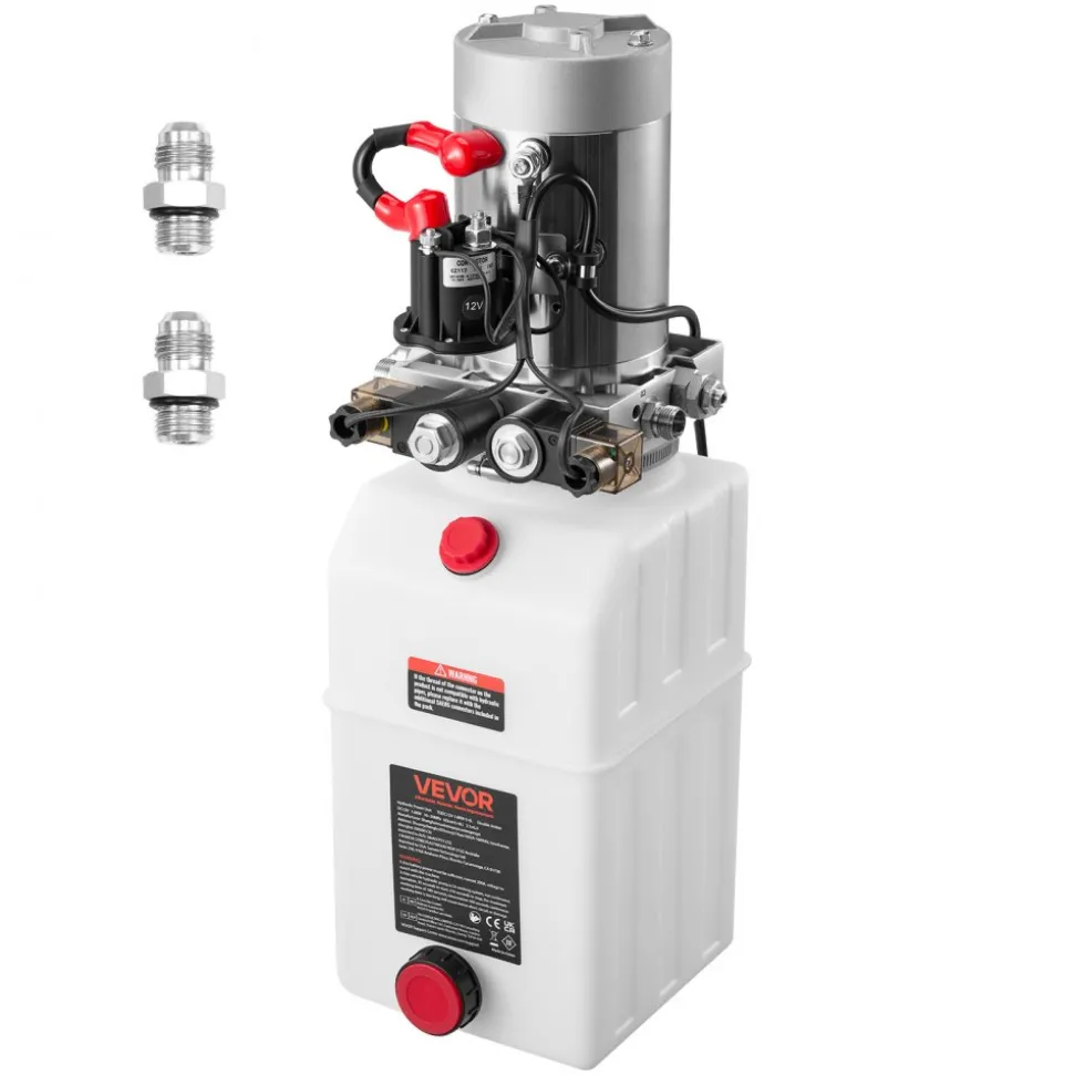 VEVOR 6 Quart Hydraulic Power Unit, Double Acting Dump Trailer Pump, 3200 PSI Max Relief Pressure & 0.91 GPM Flow Rate, DC 12V Hydraulic Pump with Metal Reservoir for Dump Trailer Car Lifting