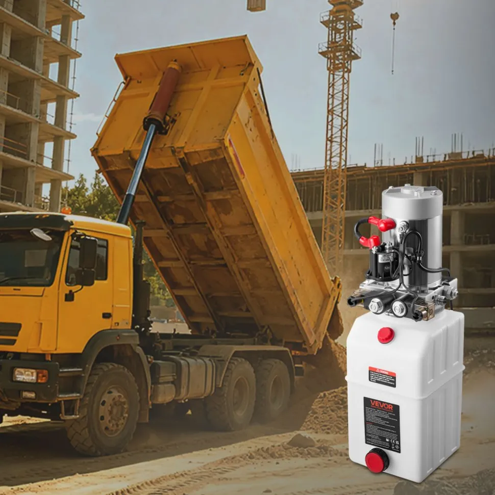 VEVOR 6 Quart Hydraulic Power Unit, Double Acting Dump Trailer Pump, 3200 PSI Max Relief Pressure & 0.91 GPM Flow Rate, DC 12V Hydraulic Pump with Metal Reservoir for Dump Trailer Car Lifting
