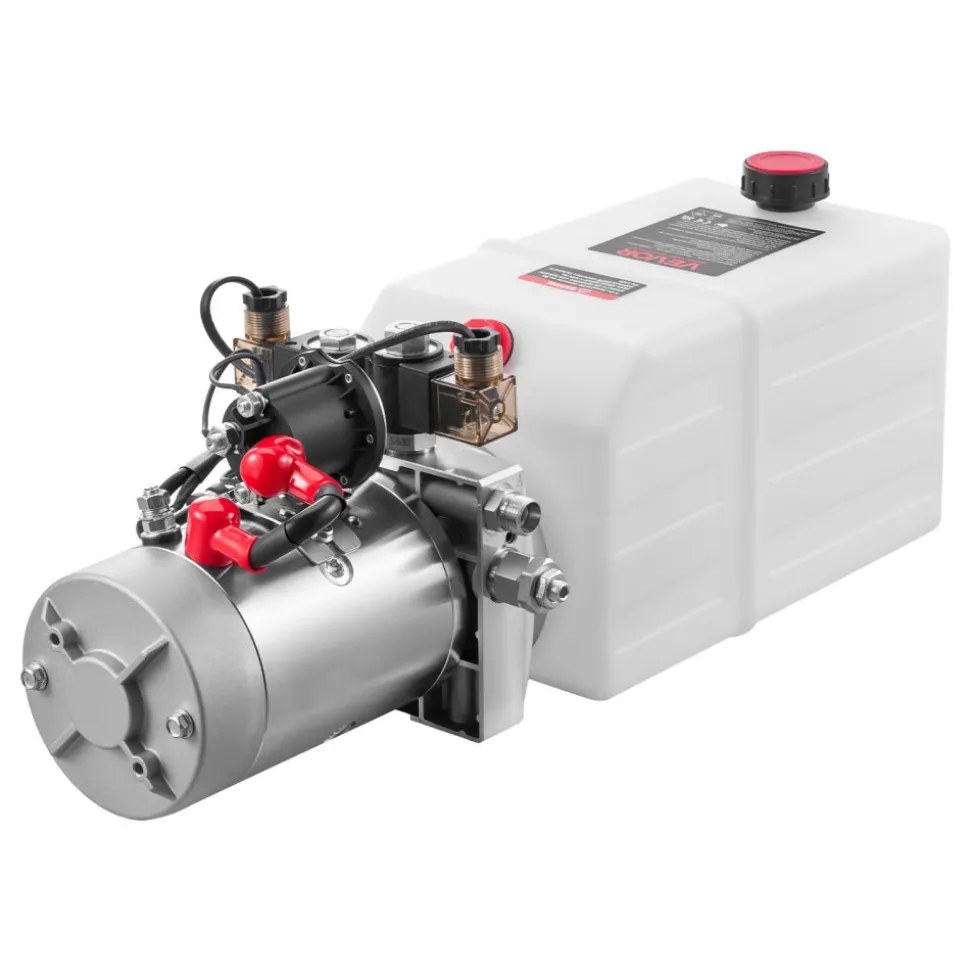 VEVOR 6 Quart Hydraulic Power Unit, Double Acting Dump Trailer Pump, 3200 PSI Max Relief Pressure & 0.91 GPM Flow Rate, DC 12V Hydraulic Pump with Metal Reservoir for Dump Trailer Car Lifting