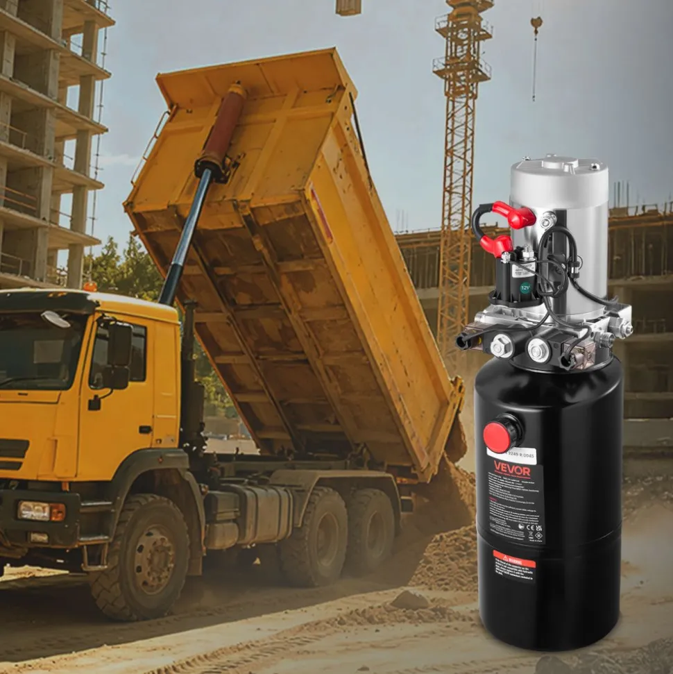 VEVOR 8 Quart Hydraulic Power Unit, Double Acting Dump Trailer Pump, 3200 PSI Max Relief Pressure & 0.91 GPM Flow Rate, DC 12V Hydraulic Pump with Metal Reservoir for Dump Trailer Car Lifting