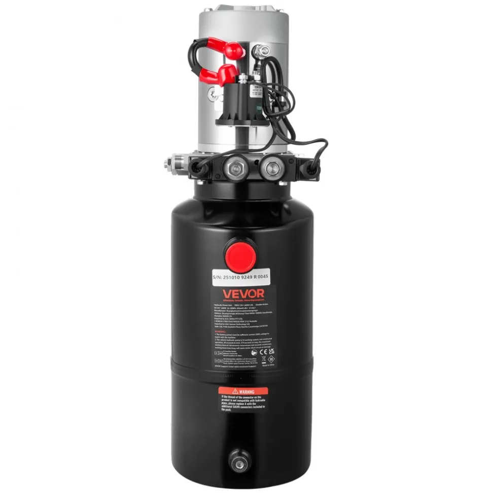 VEVOR 8 Quart Hydraulic Power Unit, Double Acting Dump Trailer Pump, 3200 PSI Max Relief Pressure & 0.91 GPM Flow Rate, DC 12V Hydraulic Pump with Metal Reservoir for Dump Trailer Car Lifting