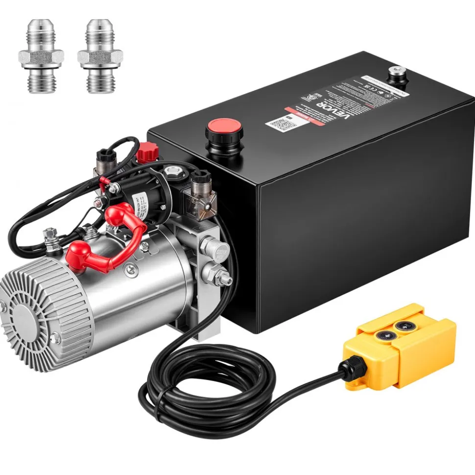 VEVOR 10 Quart Hydraulic Pump, Double Acting Hydraulic Trailer Pump, 3200PSI Max Relief Pressure, 0.91GPM Flow Rate, DC12V 1.6KW Power Unit for Dump Trailer Car Lifting (Horizontal Installation)
