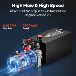 VEVOR 10 Quart Hydraulic Pump, Double Acting Hydraulic Trailer Pump, 3200PSI Max Relief Pressure, 0.91GPM Flow Rate, DC12V 1.6KW Power Unit for Dump Trailer Car Lifting (Horizontal Installation)