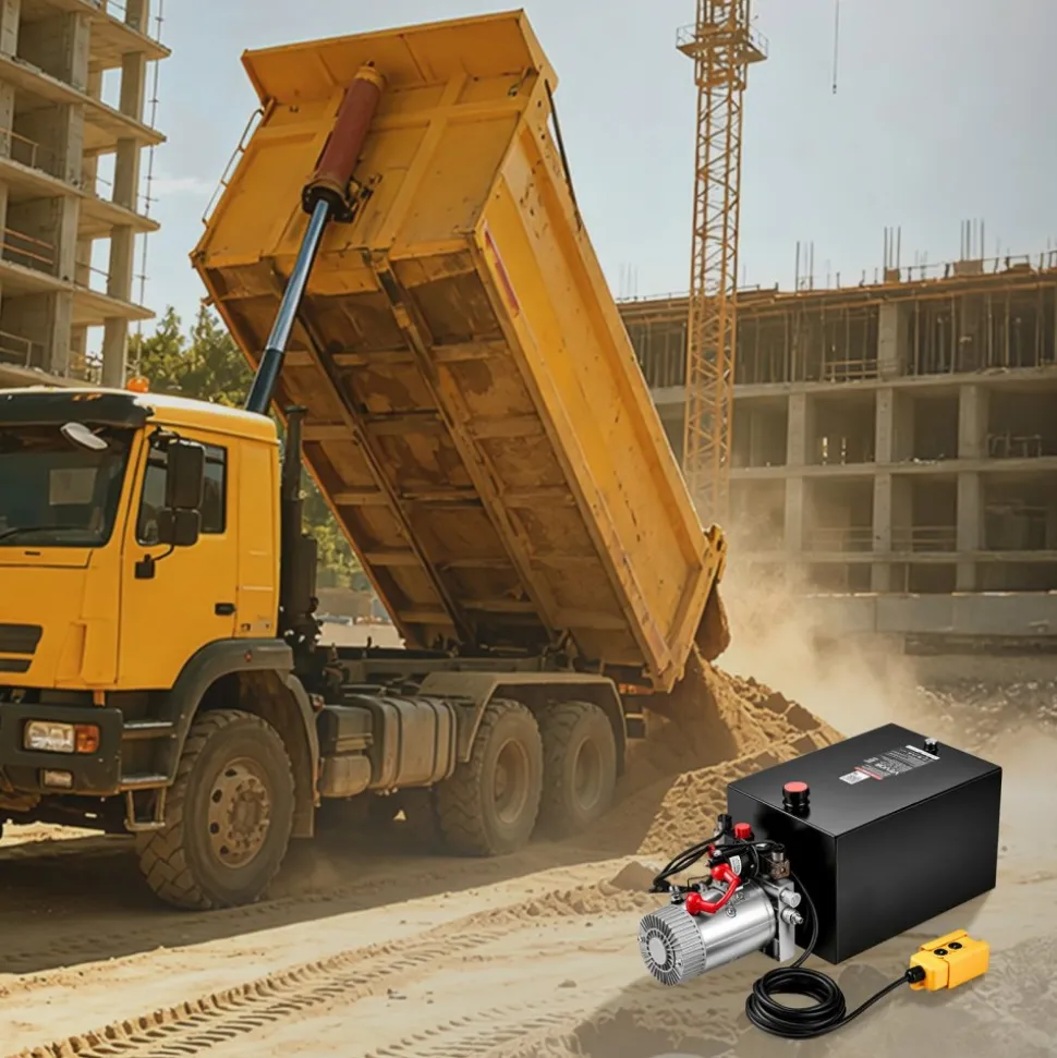 VEVOR 10 Quart Hydraulic Pump, Double Acting Hydraulic Trailer Pump, 3200PSI Max Relief Pressure, 0.91GPM Flow Rate, DC12V 1.6KW Power Unit for Dump Trailer Car Lifting (Horizontal Installation)