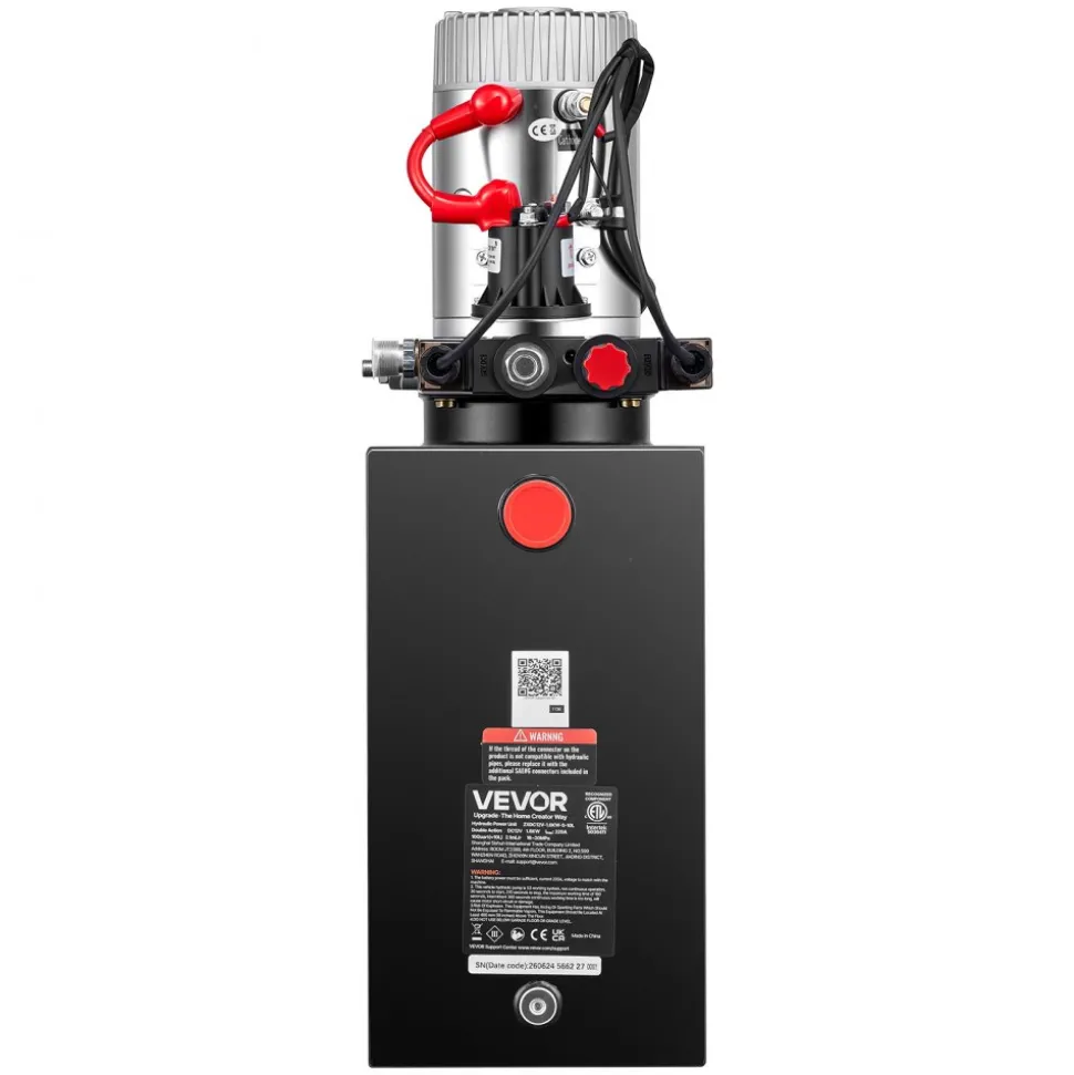 VEVOR 10 Quart Hydraulic Pump, Double Acting Hydraulic Trailer Pump, 3200PSI Max Relief Pressure, 0.91GPM Flow Rate, DC12V 1.6KW Power Unit for Dump Trailer Car Lifting (Horizontal Installation)
