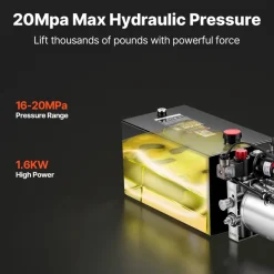 VEVOR 10 Quart Hydraulic Pump, Double Acting Hydraulic Trailer Pump, 3200PSI Max Relief Pressure, 0.91GPM Flow Rate, DC12V 1.6KW Power Unit for Dump Trailer Car Lifting (Horizontal Installation)
