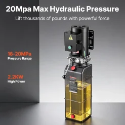 VEVOR 14 Quart Hydraulic Pump, 2.2KW Hydraulic Dump Trailer Pump Single Acting, 3200 PSI Max Relief Pressure, 1.7 GPM Flow Rate, AC220-240V Hydraulic Power Unit Car Lift (Vertical Installation)