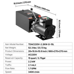 VEVOR 15 Quart Hydraulic Pump, 2.2KW Hydraulic Motor Dump Trailer Pump Single Acting, 3200 PSI Max Relief Pressure, 1.7 GPM Flow Rate, AC220-240V Hydraulic Power Unit Car Lift (Vertical Installation)