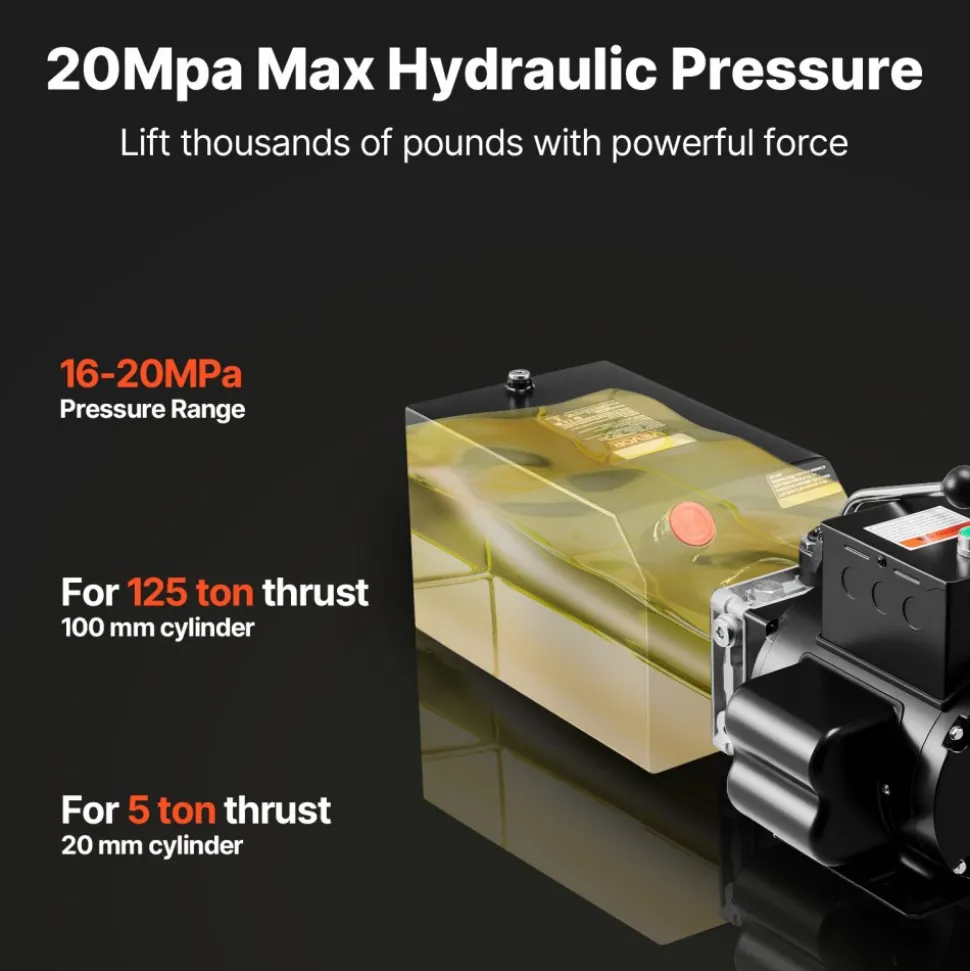 VEVOR 15 Quart Hydraulic Pump, 2.2KW Hydraulic Motor Dump Trailer Pump Single Acting, 3200 PSI Max Relief Pressure, 1.7 GPM Flow Rate, AC220-240V Hydraulic Power Unit Car Lift (Vertical Installation)