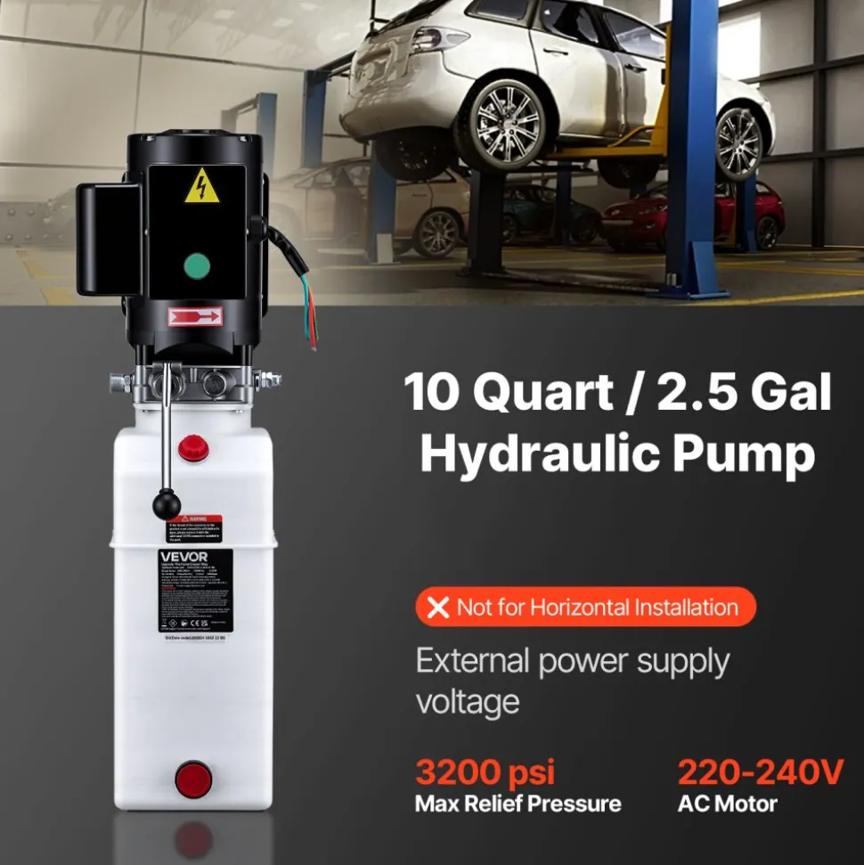 VEVOR 15 Quart Hydraulic Pump, 2.2KW Hydraulic Dump Trailer Pump Single Acting, 3200 PSI Max Relief Pressure, 1.7 GPM Flow Rate, AC220-240V Hydraulic Power Unit Car Lift (Vertical Installation)