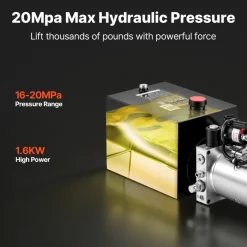 VEVOR 8 Quart Hydraulic Pump, Single Acting Hydraulic Power Unit, 3200 PSI Max Relief Pressure, 0.91 GPM Flow Rate, DC12V 1.6KW Power Unit for Dump Trailer Car Lifting (Horizontal Installation)