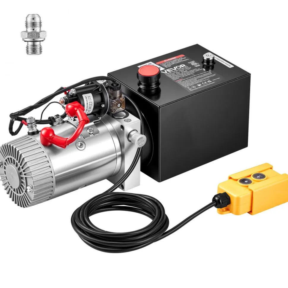 VEVOR 4 Quart Hydraulic Pump, Single Acting Hydraulic Power Unit, 3200 PSI Max Relief Pressure, 0.91 GPM Flow Rate, DC12V 1.6KW Power Unit for Dump Trailer Car Lifting (Horizontal Installation)