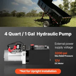 VEVOR 4 Quart Hydraulic Pump, Single Acting Hydraulic Power Unit, 3200 PSI Max Relief Pressure, 0.91 GPM Flow Rate, DC12V 1.6KW Power Unit for Dump Trailer Car Lifting (Horizontal Installation)