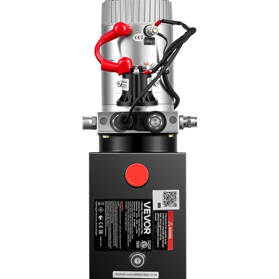 VEVOR 4 Quart Hydraulic Pump, Single Acting Hydraulic Power Unit, 3200 PSI Max Relief Pressure, 0.91 GPM Flow Rate, DC12V 1.6KW Power Unit for Dump Trailer Car Lifting (Horizontal Installation)