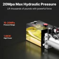VEVOR 4 Quart Hydraulic Pump, Single Acting Hydraulic Power Unit, 3200 PSI Max Relief Pressure, 0.91 GPM Flow Rate, DC12V 1.6KW Power Unit for Dump Trailer Car Lifting (Horizontal Installation)