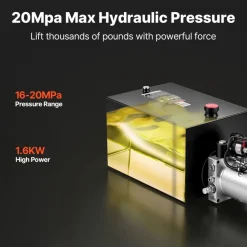 VEVOR 20 Quart Hydraulic Pump, Single Acting Hydraulic Power Unit, 3200 PSI Max Relief Pressure, 0.91 GPM Flow Rate, DC12V 1.6KW Power Unit for Dump Trailer Car Lifting (Horizontal Installation)