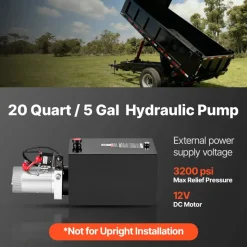 VEVOR 20 Quart Hydraulic Pump, Single Acting Hydraulic Power Unit, 3200 PSI Max Relief Pressure, 0.91 GPM Flow Rate, DC12V 1.6KW Power Unit for Dump Trailer Car Lifting (Horizontal Installation)