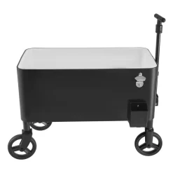 VEVOR 80 Quart Rolling Ice Chest Cart, with 2-Stage Telescopic Pull Handle and 2 Swivel Casters, Portable Table Beach Patio Party Bar Cold Drink Beverage, Outdoor Park Cart on Wheels, Black