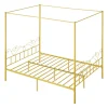 VEVOR Queen Size Canopy Bed Frame, Metal Canopy Bed with Minimalist Headboard & Four Posters Design, Heavy Duty Steel Slats Support, Underbed Storage Space, No Box Spring Needed, Easy Assembly, Gold