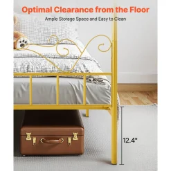VEVOR Queen Size Canopy Bed Frame, Metal Canopy Bed with Minimalist Headboard & Four Posters Design, Heavy Duty Steel Slats Support, Underbed Storage Space, No Box Spring Needed, Easy Assembly, Gold