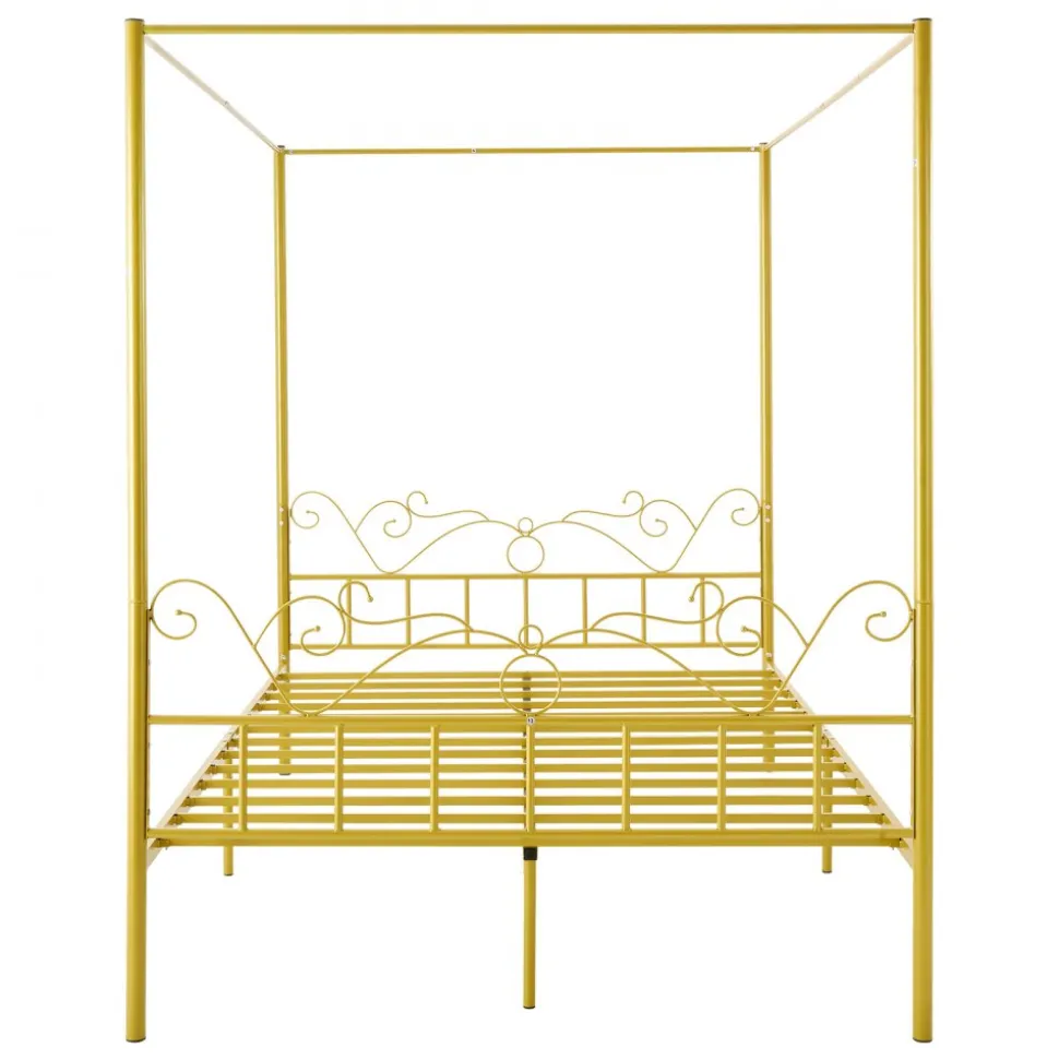 VEVOR Queen Size Canopy Bed Frame, Metal Canopy Bed with Minimalist Headboard & Four Posters Design, Heavy Duty Steel Slats Support, Underbed Storage Space, No Box Spring Needed, Easy Assembly, Gold