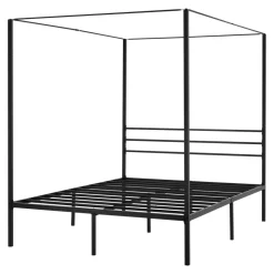 VEVOR Queen Size Canopy Bed Frame, Metal Canopy Bed with Four Posters Design, Heavy Duty Steel Slats Support, Underbed Storage Space, No Box Spring Needed, Easy Assembly, Black