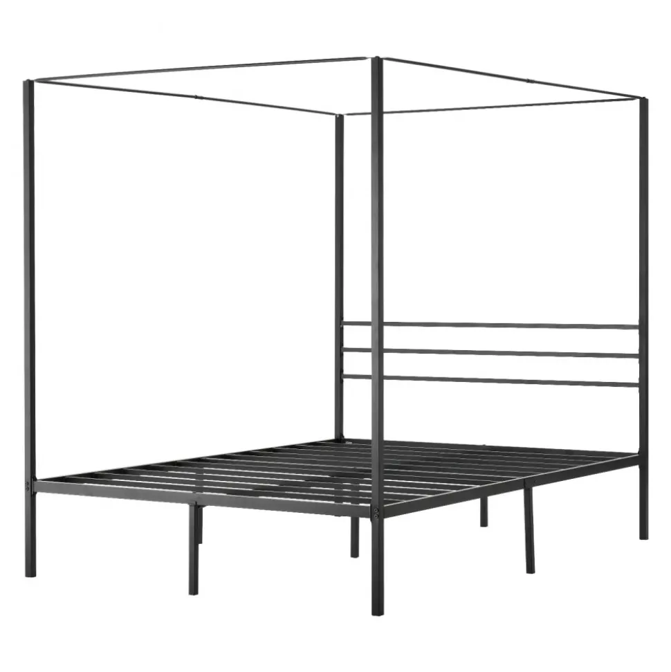 VEVOR Queen Size Canopy Bed Frame, Metal Canopy Bed with Four Posters Design, Heavy Duty Steel Slats Support, Underbed Storage Space, No Box Spring Needed, Easy Assembly, Black