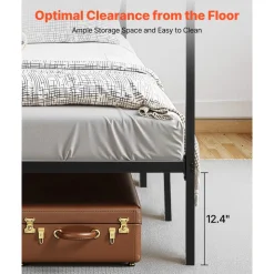 VEVOR Queen Size Canopy Bed Frame, Metal Canopy Bed with Four Posters Design, Heavy Duty Steel Slats Support, Underbed Storage Space, No Box Spring Needed, Easy Assembly, Black