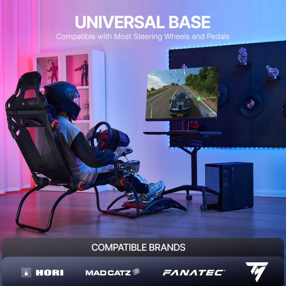 VEVOR Racing Wheel Stand Foldable For Logitech G923/G920/G29, Steering Wheel Stand & Foot Pedal Angle Adjustable,Portable Steel Driving Simulator Cockpit-Thrustmaster T248P, GT/Formula Mode Large Size