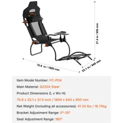 VEVOR Racing Wheel Stand Foldable For Logitech G923/G920/G29, Steering Wheel Stand & Foot Pedal Angle Adjustable,Portable Steel Driving Simulator Cockpit-Thrustmaster T248P, GT/Formula Mode Large Size