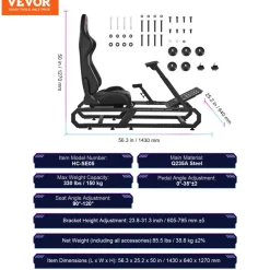 VEVOR Racing Wheel Stand For Logitech G923/G920/G29, Heavy Duty Steel Driving Simulator Cockpit-Thrustmaster T248P, Steering Wheel Bracket Height & Foot Pedal Angle Adjustable,Max Load 330 LBS Compact