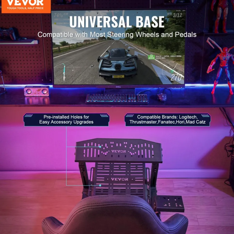 VEVOR Racing Wheel Stand For Logitech G923/G920/G29, Heavy Duty Steel Driving Simulator Cockpit-Thrustmaster T248P, Steering Wheel Bracket Height & Foot Pedal Angle Adjustable,Max Load 330 LBS Compact