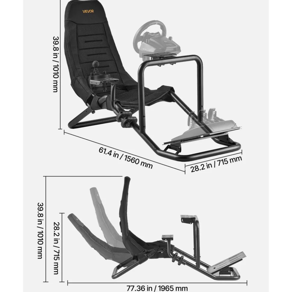 VEVOR Racing Wheel Stand, Heavy-Duty Integrated Simulator Cockpit Steering Stand, Fit Logitech G25,G27,G29,G920,G923, Thrustmaster T300RS,TX F458,T500RS,T3PA-PRO (F1/GT) and CSR Pedals, Black