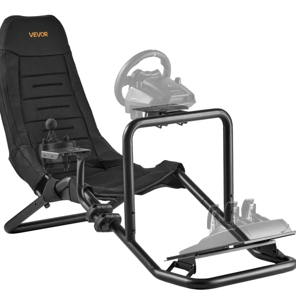 VEVOR Racing Wheel Stand, Heavy-Duty Integrated Simulator Cockpit Steering Stand, Fit Logitech G25,G27,G29,G920,G923, Thrustmaster T300RS,TX F458,T500RS,T3PA-PRO (F1/GT) and CSR Pedals, Black