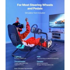 VEVOR Racing Wheel Stand, Heavy-Duty Integrated Simulator Cockpit Steering Stand, Fit Logitech G25,G27,G29,G920,G923, Thrustmaster T300RS,TX F458,T500RS,T3PA-PRO (F1/GT) and CSR Pedals, Black