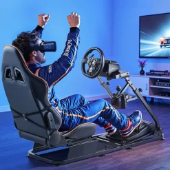 VEVOR Racing Wheel Stand, Heavy-Duty Simulator Cockpit Steering Stand with Dual-Rail Dual-Arm, Fit Logitech G25,G27,G29,G920,G923, Thrustmaster T300RS,TX F458,T500RS,T3PA-PRO (F1/GT) and CSR Pedals