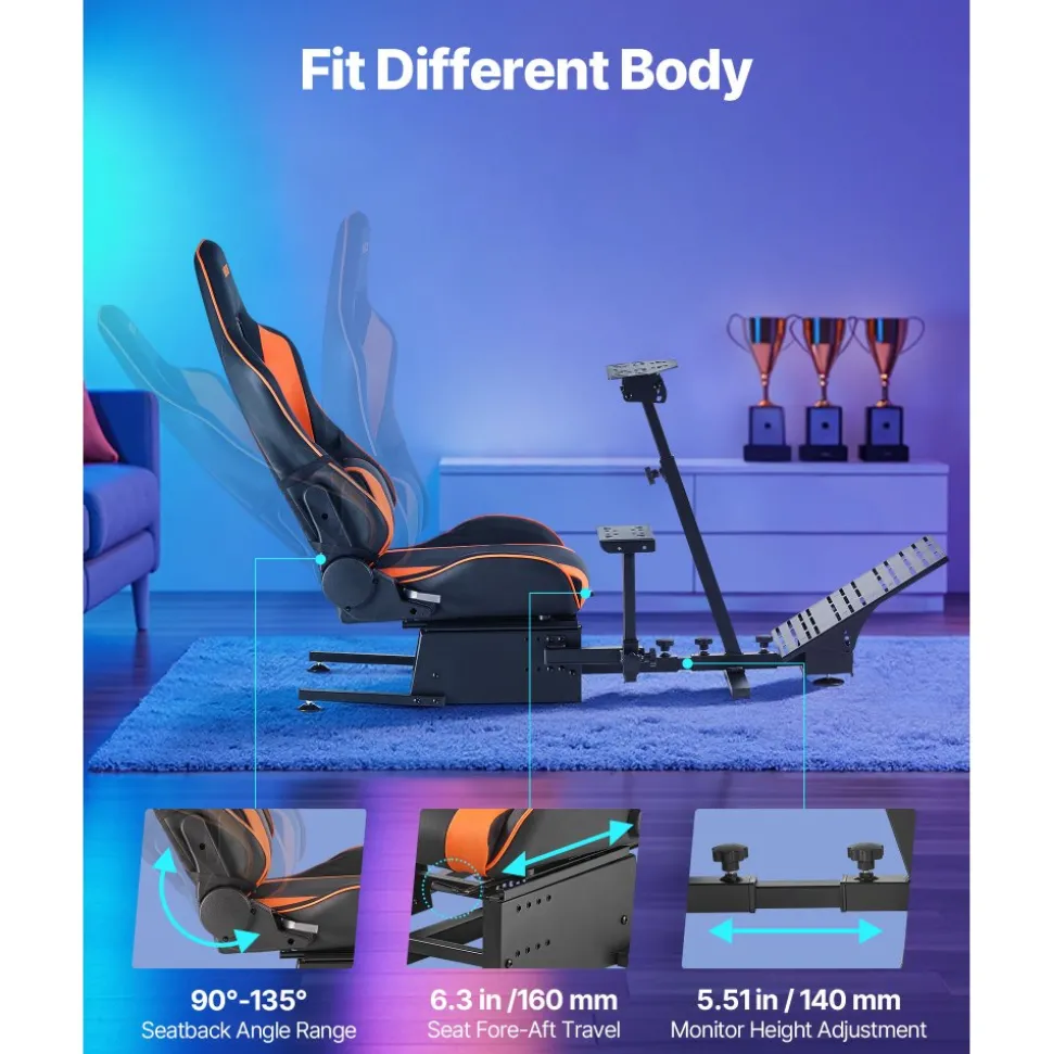 VEVOR Racing Wheel Stand, Heavy-Duty Simulator Cockpit Steering Wheel Stand, Fit Logitech G25, G27, G29, G920, G923, Thrustmaster T300RS, TX F458, T500RS, T3PA-PRO (F1/GT) and CSR Pedals