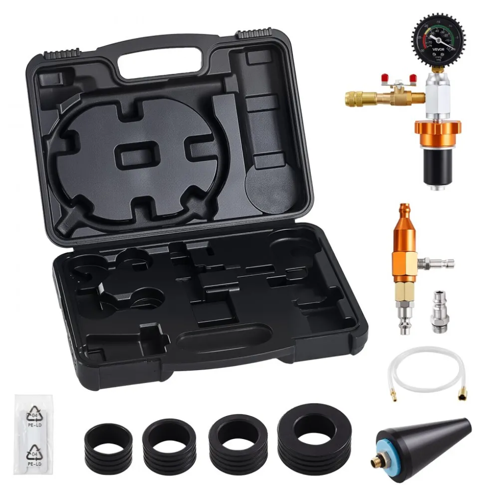 VEVOR Radiator Vacuum Refill Kit, Automotives Cooling System Vacuum & Purge Fill Tool with Gauge, Portable Radiator Coolant Filling Kit with Toolbox, Universal Fit for Most Cars Vans SUVs and Trucks