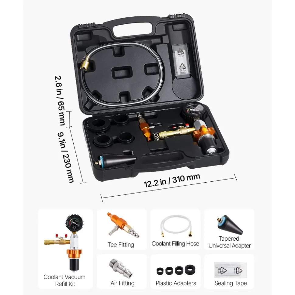 VEVOR Radiator Vacuum Refill Kit, Automotives Cooling System Vacuum & Purge Fill Tool with Gauge, Portable Radiator Coolant Filling Kit with Toolbox, Universal Fit for Most Cars Vans SUVs and Trucks